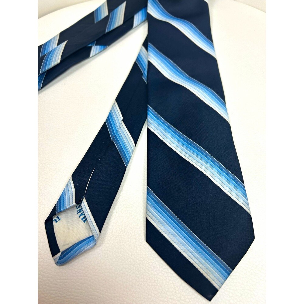 VTG 70s Hansom Men's Striped Necktie Blue White Striped Tie Retro Formalwear